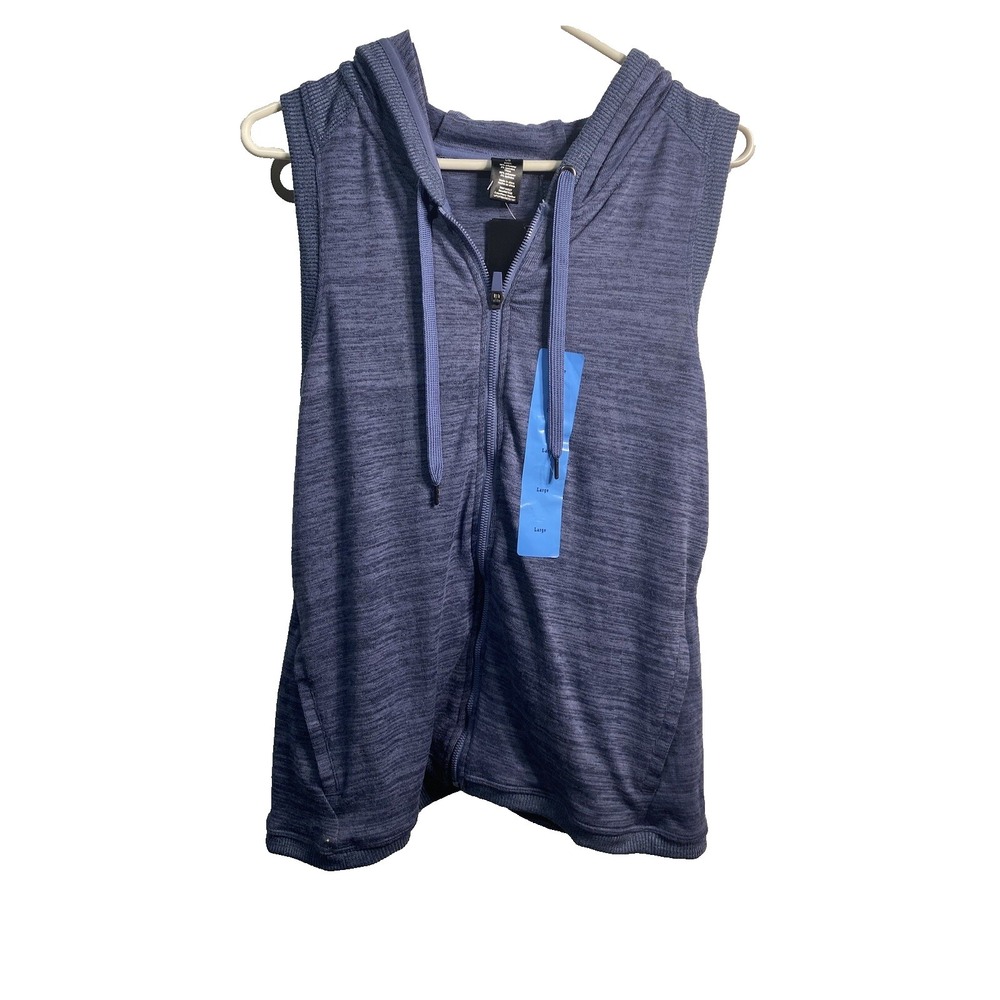 active life womens navy heather sleeveless zip up hooded vest size large